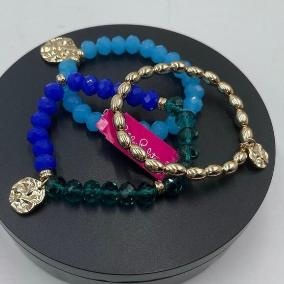 Lilly Pulitzer Mermaid Grotto Bracelet Set of Three stretch bracelets Blue New - Picture 1 of 11